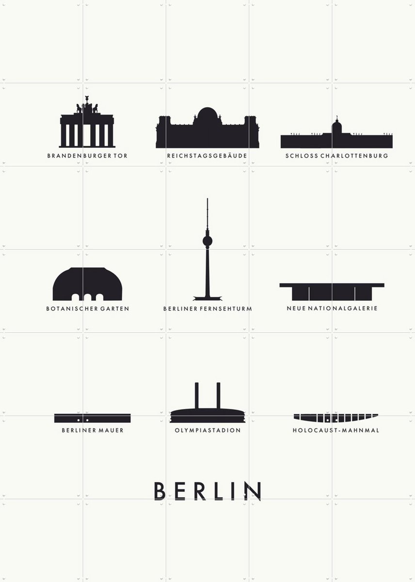 IXXI Berlin Architecture white, Kunst in Kaart - 100 x 140 cm - Gratis ophangtool - Grote wanddecoratie en posters - Line art, Illustraties, Grafisch