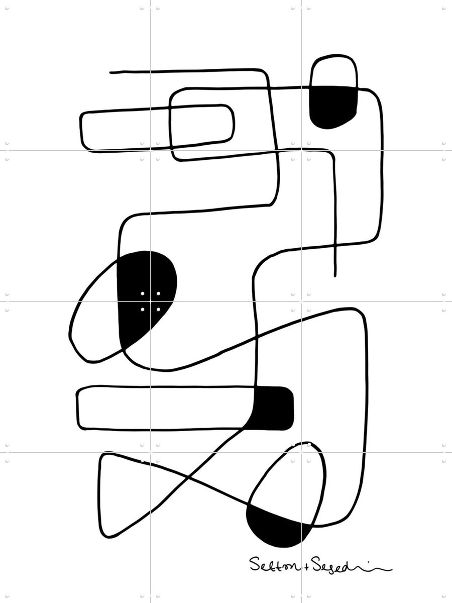 IXXI Linework white, Sefton & Segedin - 60 x 80 cm - Gratis ophangtool - Grote wanddecoratie en posters - Abstract, Grafisch Ontwerp, Line art