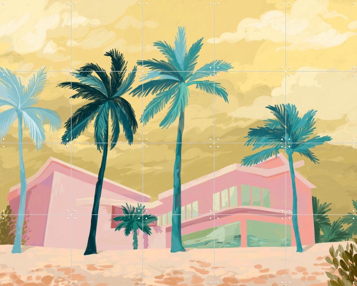 IXXI The Pink Beachhouse, Goed Blauw - 100 x 80 cm - Gratis ophangtool - Grote wanddecoratie en posters - Speels, Illustraties, Digitale Kunst