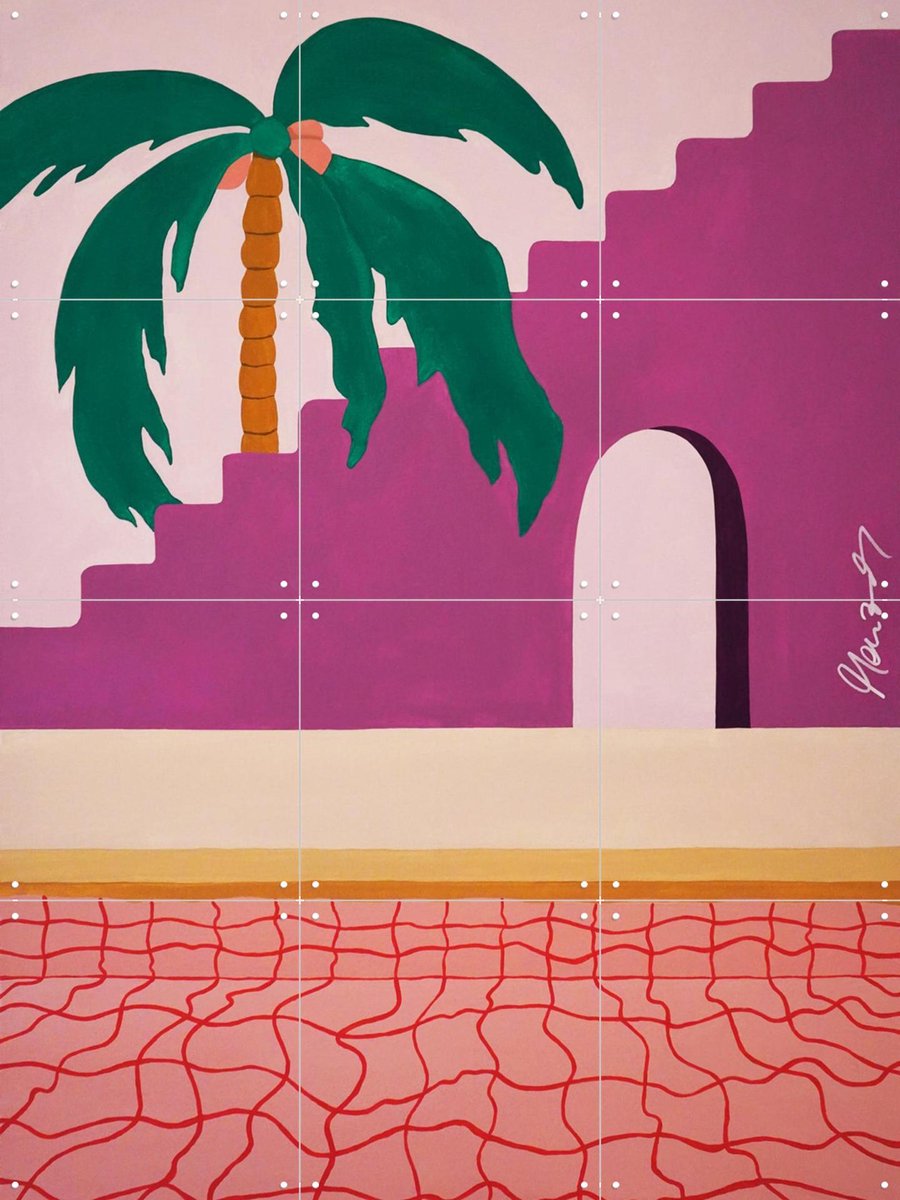 IXXI Plants by the Pool No.3, Palmartprints - 60 x 80 cm - Gratis ophangtool - Grote wanddecoratie en posters - Abstract, Geometrische Kunst, Speels