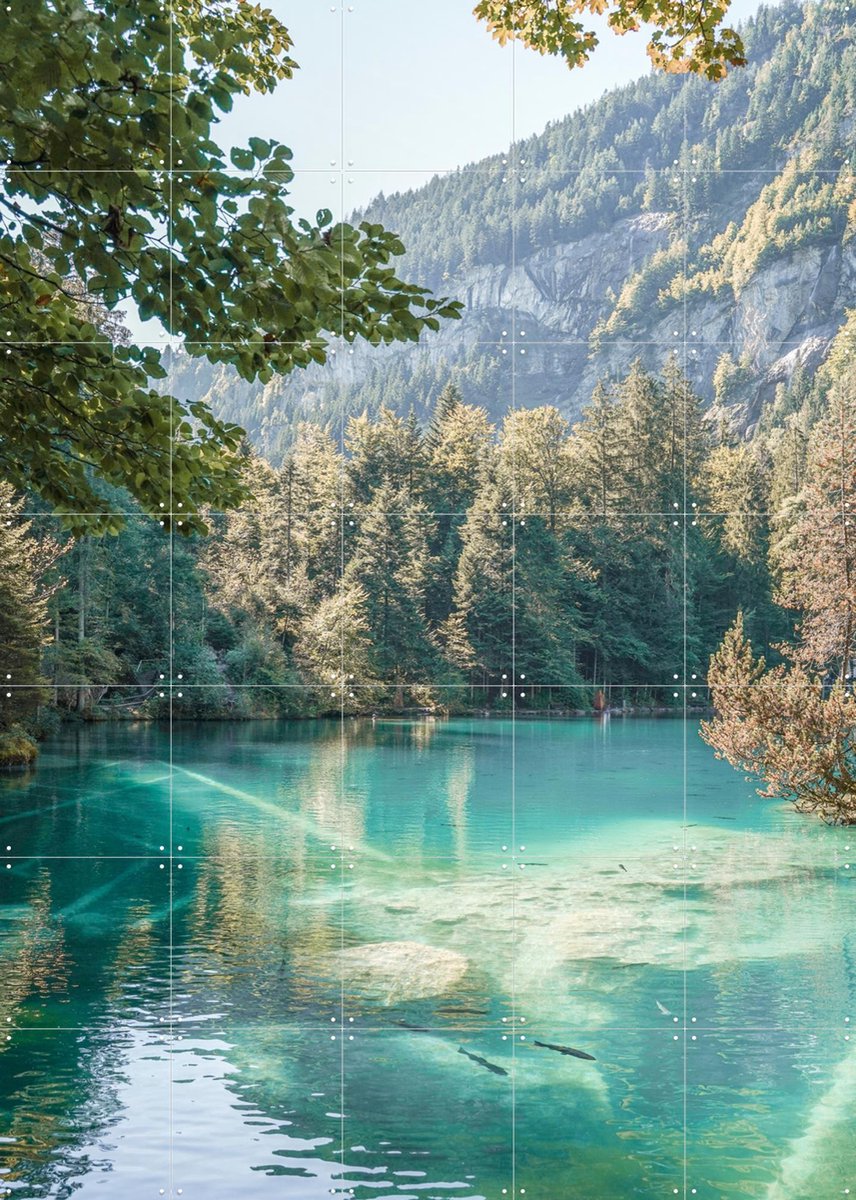 IXXI Blue Lake in Switzerland, Henrike Schenk - 100 x 140 cm - Gratis ophangtool - Grote wanddecoratie en posters - Fotografie, Naturalisme, Mancave