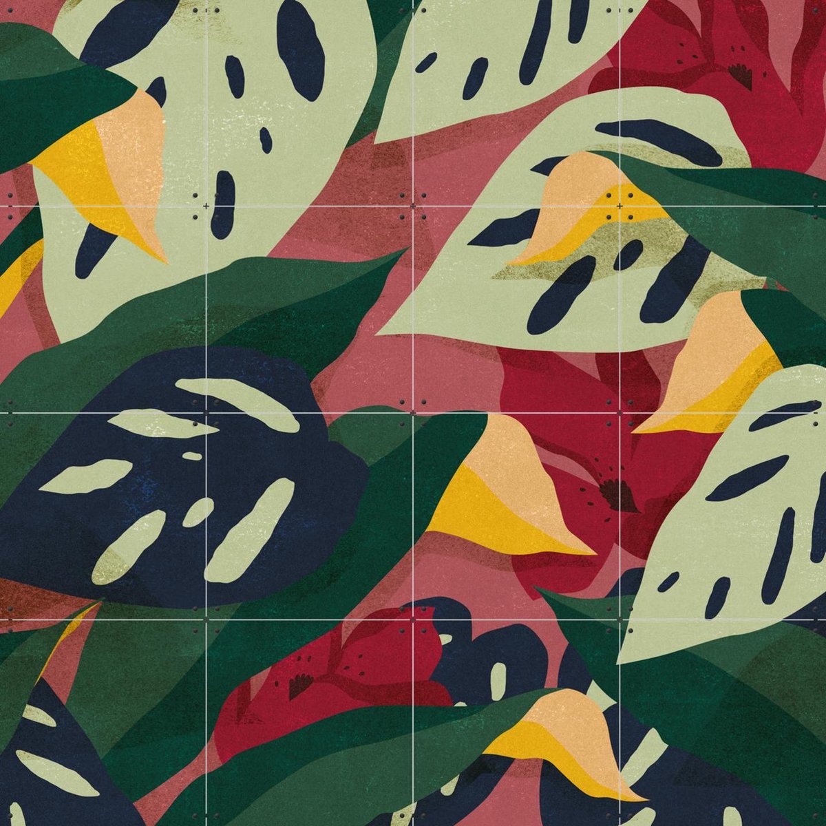 IXXI Jungle Flowers 2, Lotte Dirks - 80 x 80 cm - Gratis ophangtool - Grote wanddecoratie en posters - Digitale Kunst, Illustraties, Abstract