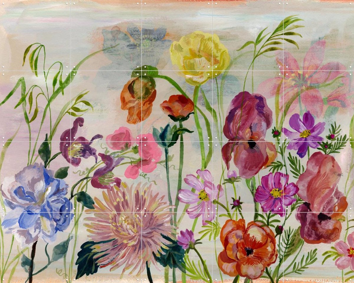IXXI Flower Garden, Nathalie Lété - 100 x 80 cm - Gratis ophangtool - Grote wanddecoratie en posters - Illustraties, Fantasierijk, Speels, Aquarel