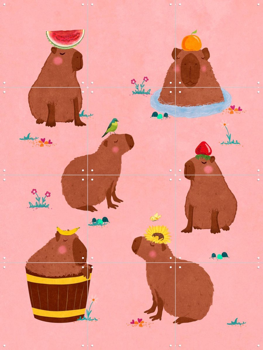 IXXI Capybara Collage, Raissa Oltmanns - 60 x 80 cm - Gratis ophangtool - Grote wanddecoratie en posters - Kleurrijk, Fantasierijk, Speels