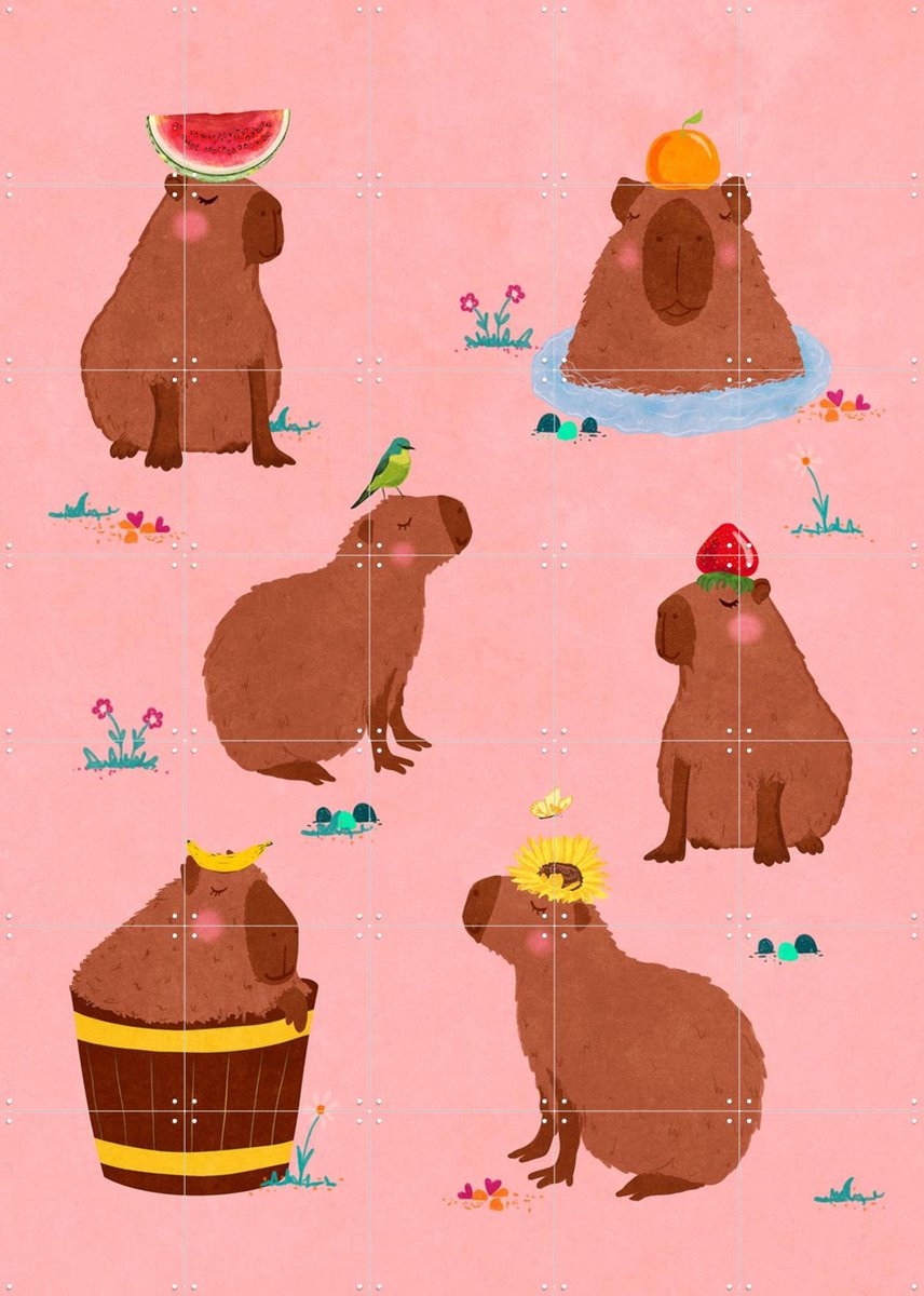 IXXI Capybara Collage, Raissa Oltmanns - 100 x 140 cm - Gratis ophangtool - Grote wanddecoratie en posters - Kleurrijk, Fantasierijk, Speels
