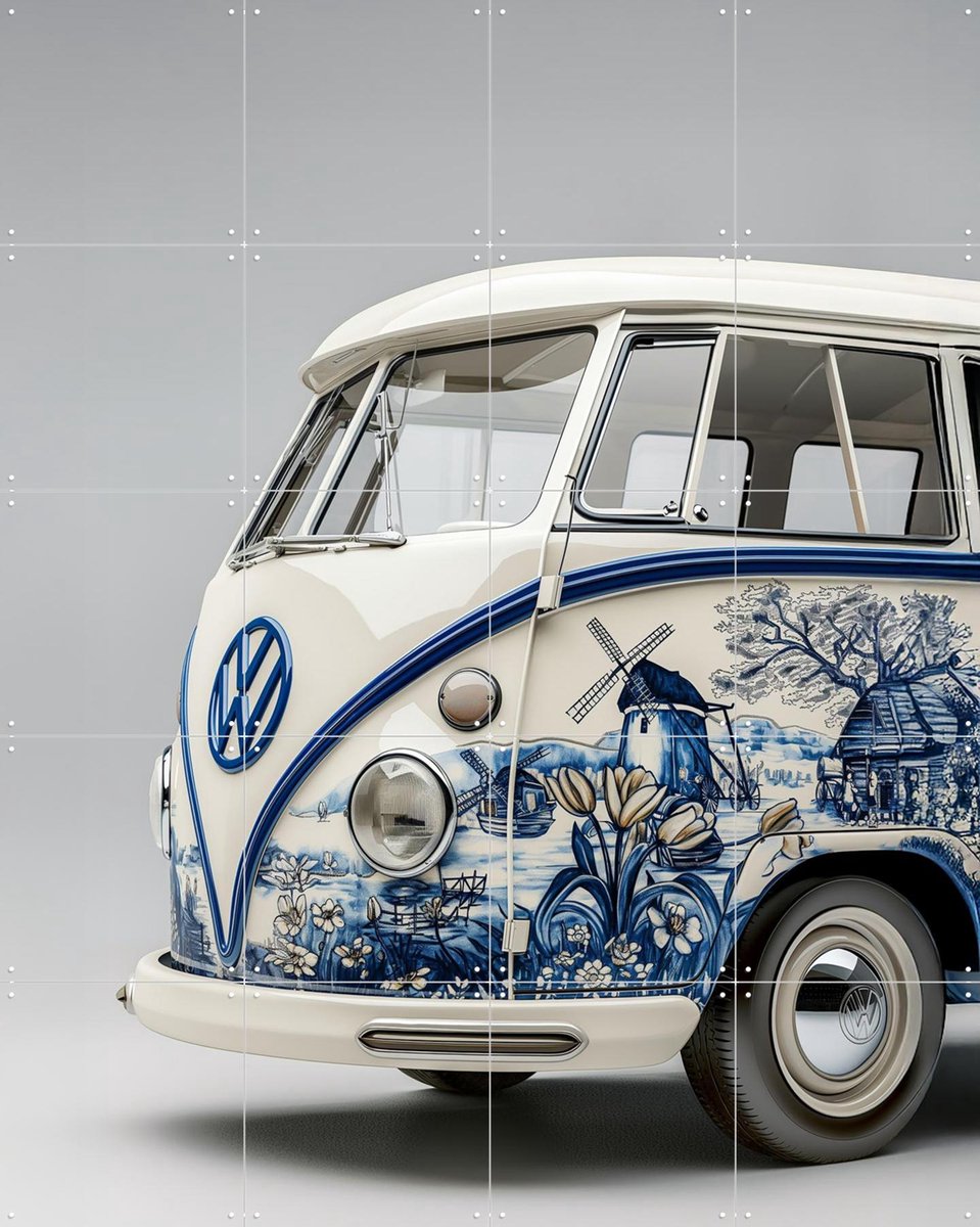 IXXI Delfts Blauwe VW Bus 5, Margriet Hulsker - 80 x 100 cm - Gratis ophangtool - Grote wanddecoratie en posters - Illustraties, Vintage
