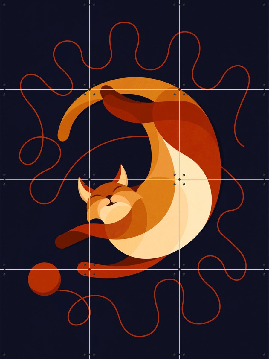 IXXI Cat dark, Elke Uijtewaal - 60 x 80 cm - Gratis ophangtool - Grote wanddecoratie en posters - Speels, Geometrische Kunst, Digitale Kunst