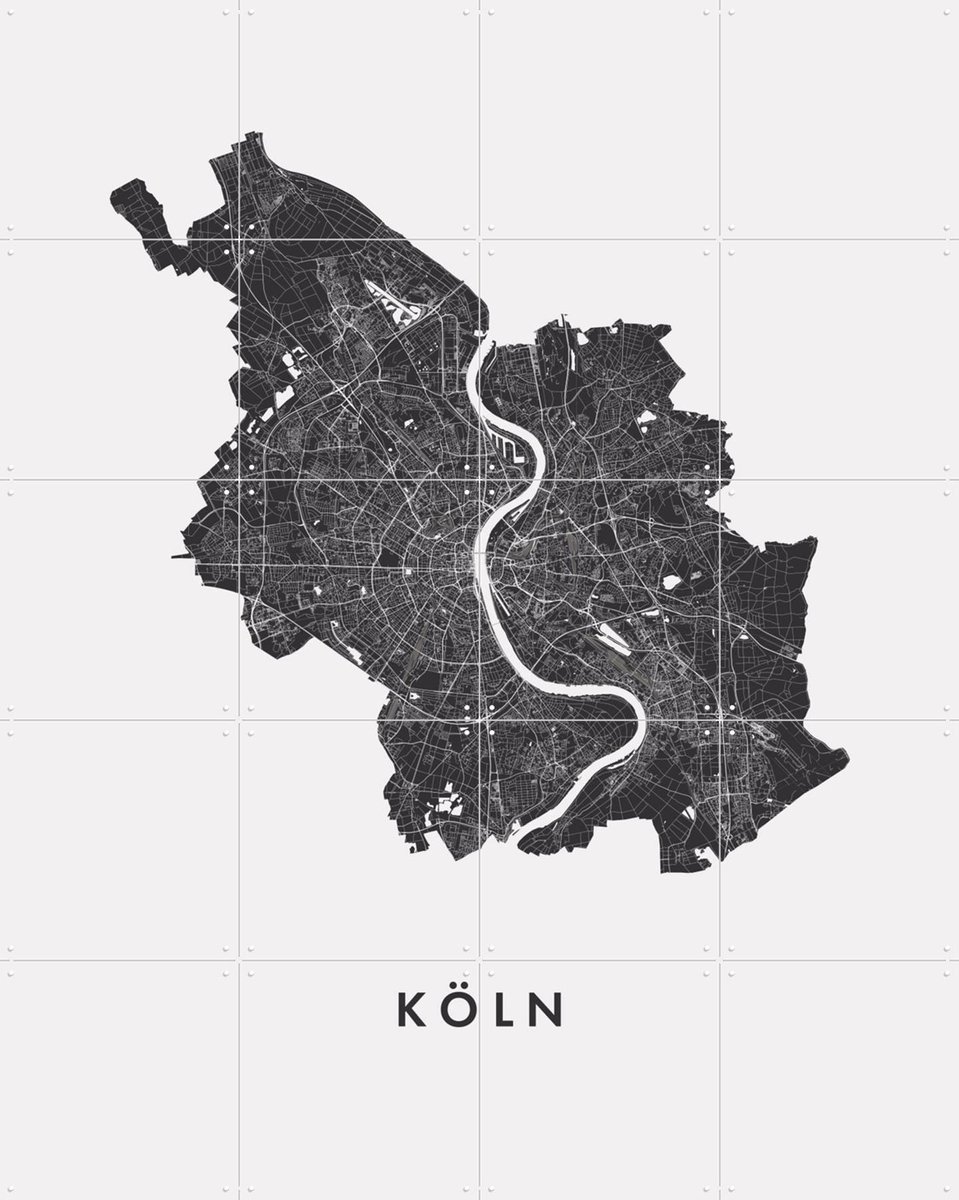 IXXI Köln City Map, Kunst in Kaart - 80 x 100 cm - Gratis ophangtool - Grote wanddecoratie en posters - Minimalisme, Grafisch Ontwerp, Geometrische