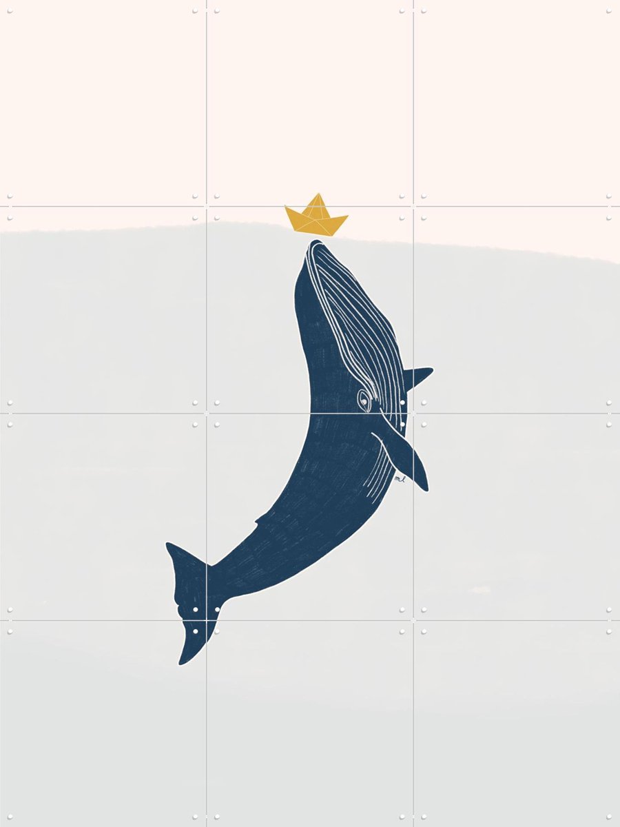 IXXI Blue Whale Sailing Boat, Menina Lisboa & Various - 60 x 80 cm - Gratis ophangtool - Grote wanddecoratie en posters - Minimalisme, Grafisch