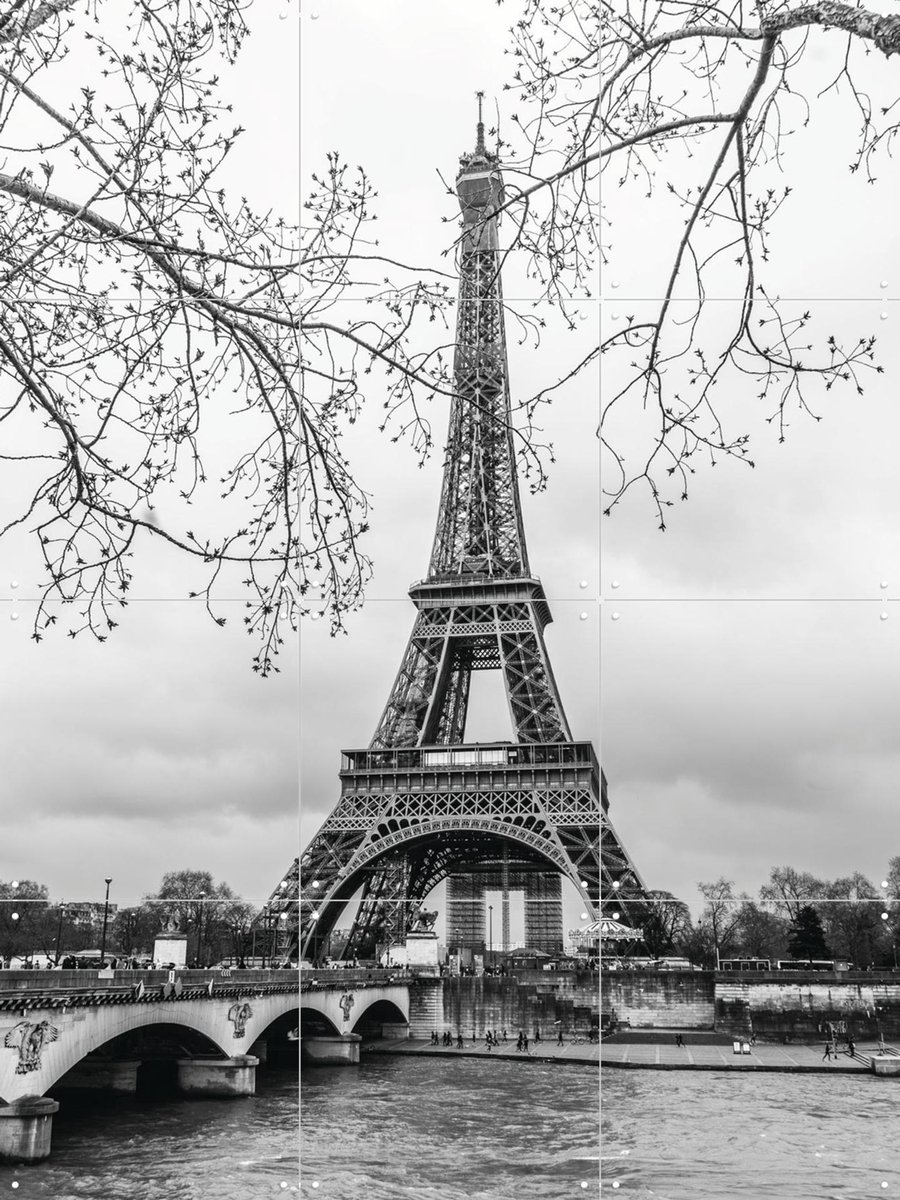 IXXI The Eiffel Tower, Teun de Leede & Kunst in Kaart - 60 x 80 cm - Gratis ophangtool - Grote wanddecoratie en posters - Fotografie, Gang, Woonkamer