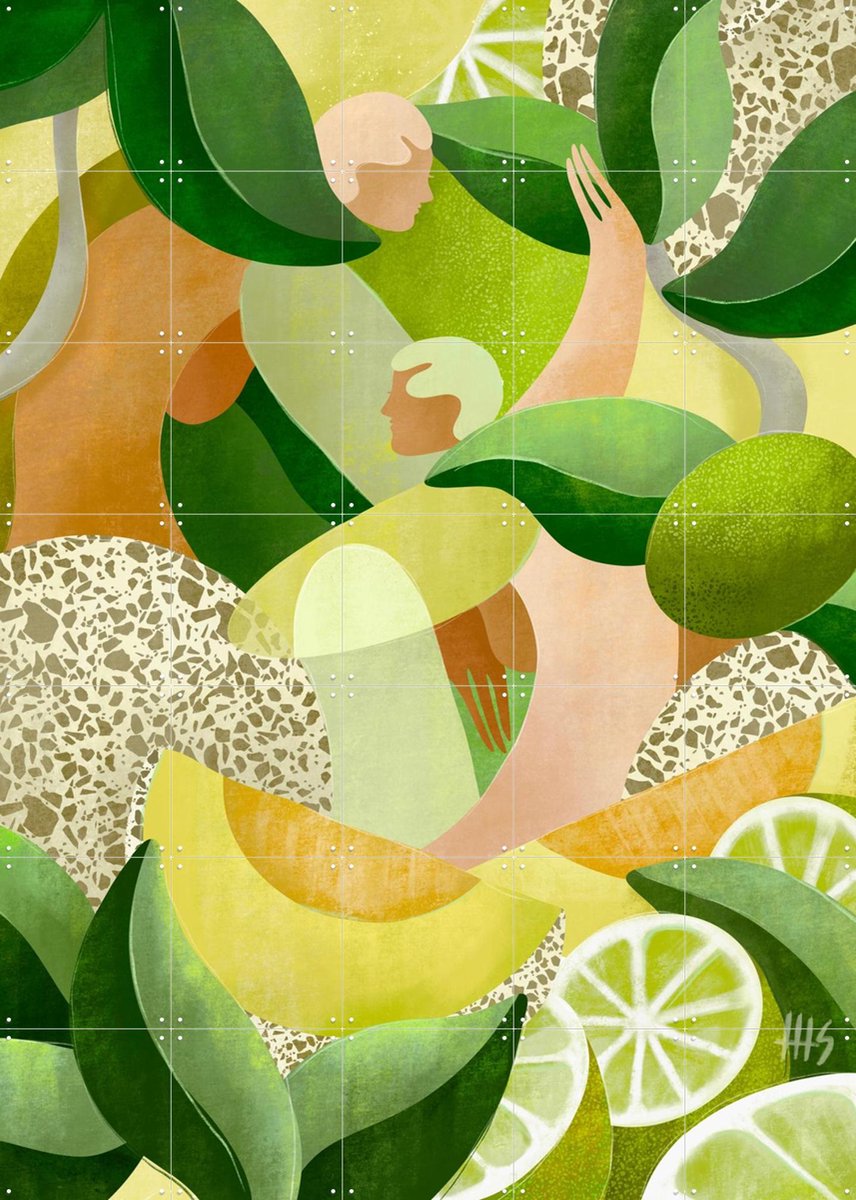 IXXI Tutti Frutti, Maggie Stephenson - 100 x 140 cm - Gratis ophangtool - Grote wanddecoratie en posters - Digitale Kunst, Kleurrijk, Abstract