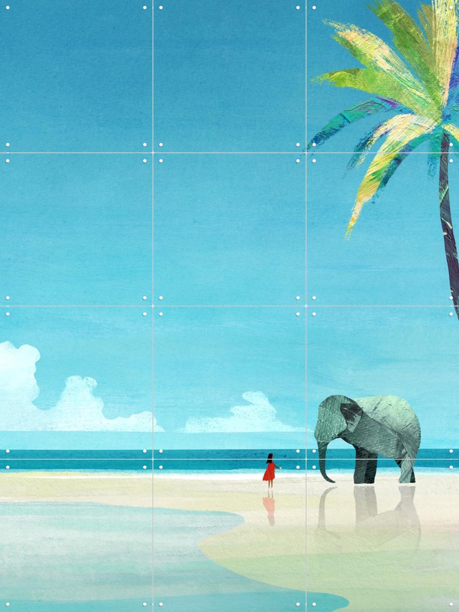 IXXI Elephant Beach, Henry Rivers - 60 x 80 cm - Gratis ophangtool - Grote wanddecoratie en posters - Speels, Grafisch Ontwerp, Digitale Kunst