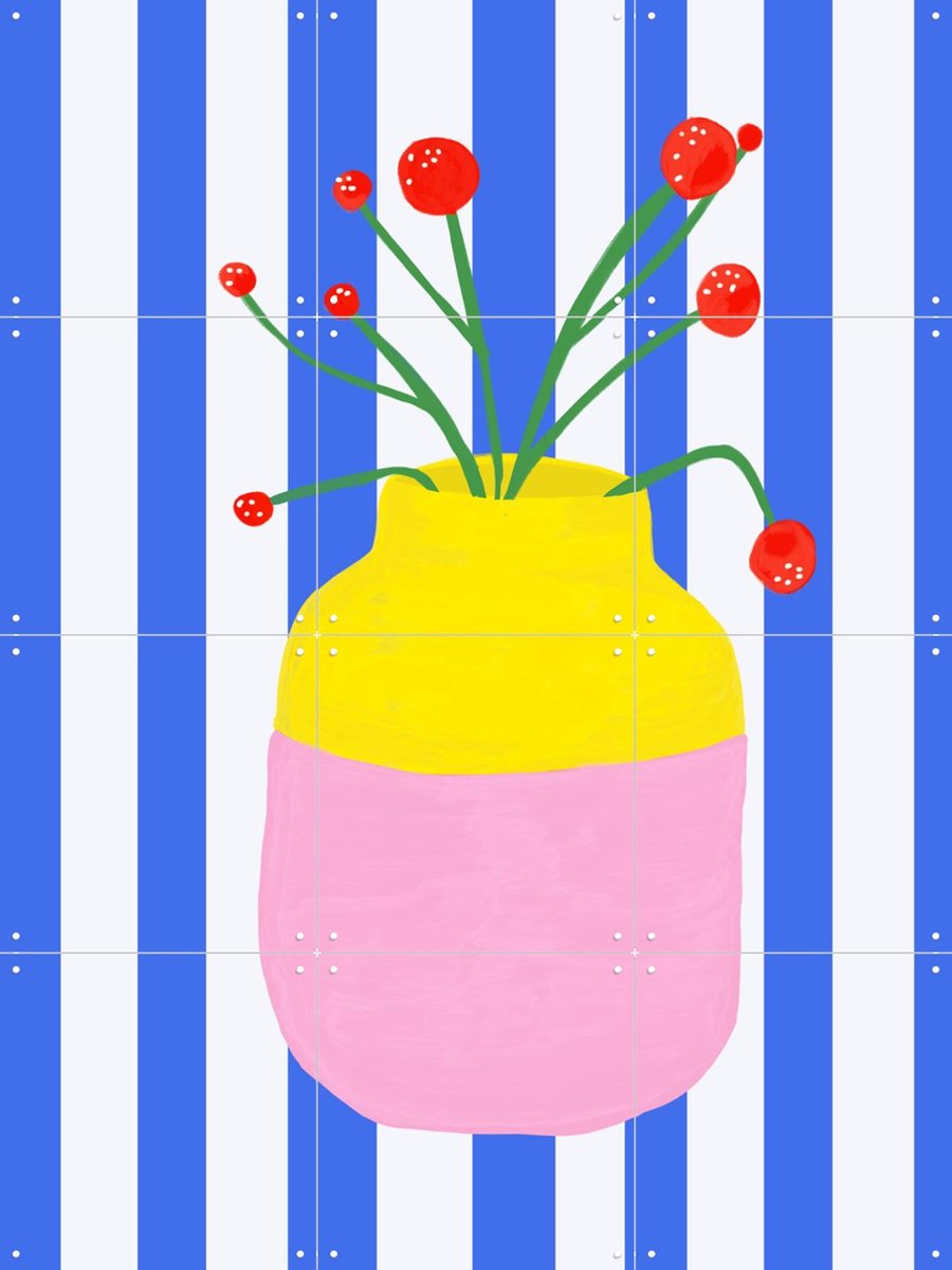 IXXI Mio Vaso blue Stripes, Hej.Ibiza - 60 x 80 cm - Gratis ophangtool - Grote wanddecoratie en posters - Speels, Illustraties, Kleurrijk, Abstract
