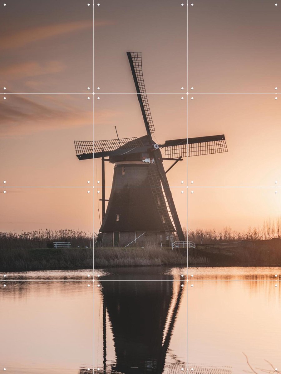 IXXI Kinderdijk, Teun de Leede & Kunst in Kaart - 60 x 80 cm - Gratis ophangtool - Grote wanddecoratie en posters - Fotografie, Woonkamer, Eetkamer