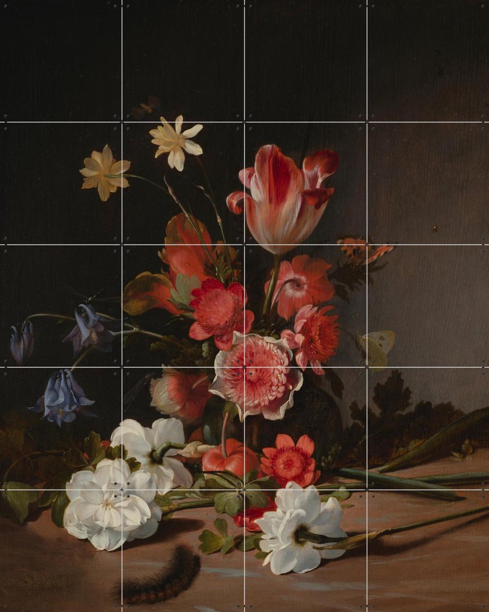 IXXI Stilleven met een boeket in wording, Dirck de Bray & Mauritshuis - 80 x 100 cm - Gratis ophangtool - Grote wanddecoratie en posters - Olieverf