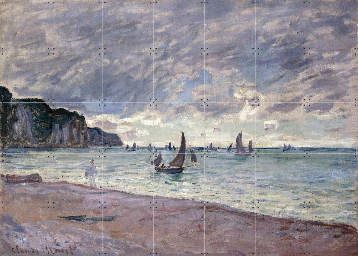IXXI Fishing Boats and Cliffs - Pourville, Claude Monet & Bridgeman Images - 140 x 100 cm - Gratis ophangtool - Grote wanddecoratie en posters -