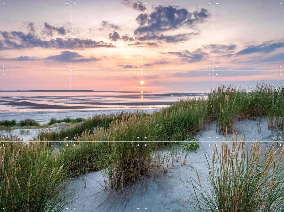 IXXI Relaxing sunset at the dune beach, Jan Becke - 80 x 60 cm - Gratis ophangtool - Grote wanddecoratie en posters - Fotografie, Naturalisme