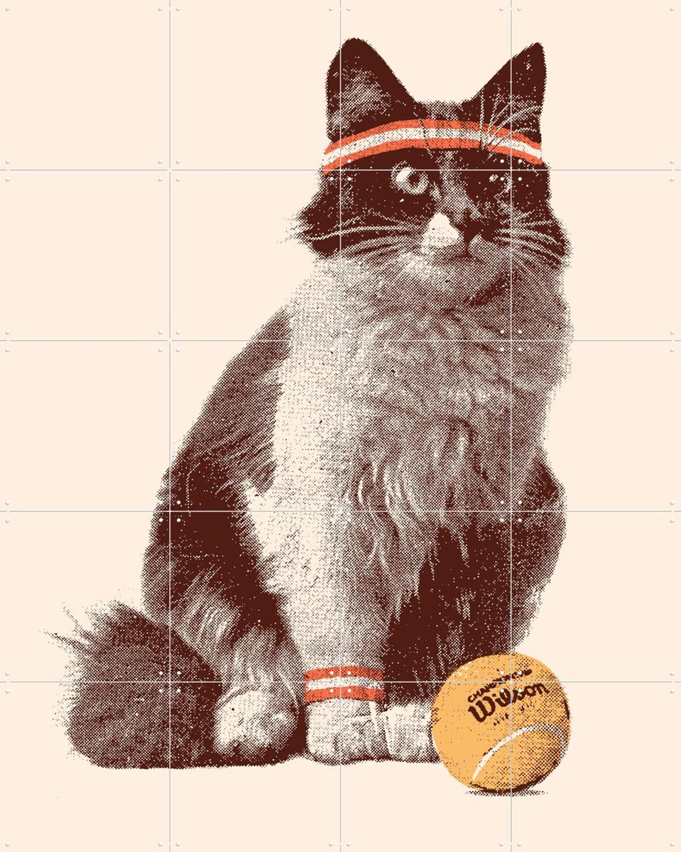 IXXI Chat Tennis, Florent Bodart - 80 x 100 cm - Gratis ophangtool - Grote wanddecoratie en posters - Kleurrijk, Speels, Pop art, Illustraties