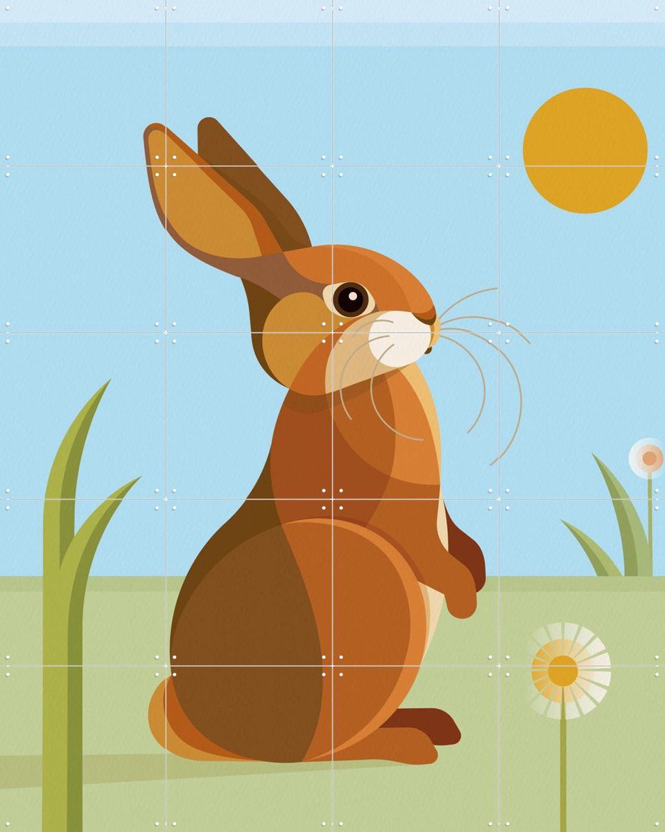 IXXI Konijn, Elke Uijtewaal - 80 x 100 cm - Gratis ophangtool - Grote wanddecoratie en posters - Illustraties, Cartoonesk, Kleurrijk, Grafisch