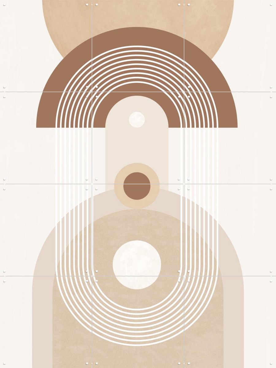 IXXI Beige Mid Century Poster No.3, Elena Ristova & Various - 60 x 80 cm - Gratis ophangtool - Grote wanddecoratie en posters - Minimalisme, Grafisch