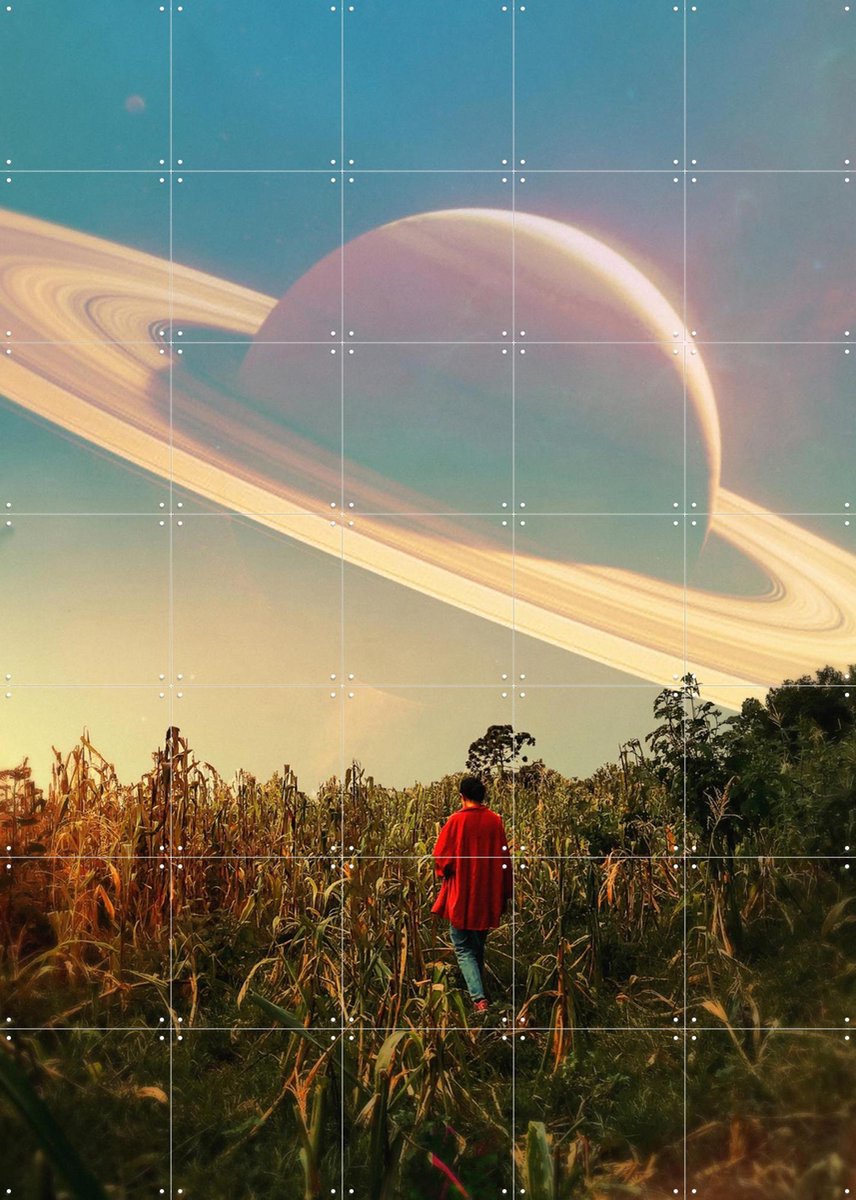 IXXI Saturn View, Fran Rodriguez - 100 x 140 cm - Gratis ophangtool - Grote wanddecoratie en posters - Digitale Kunst, Kleurrijk, Surrealisme