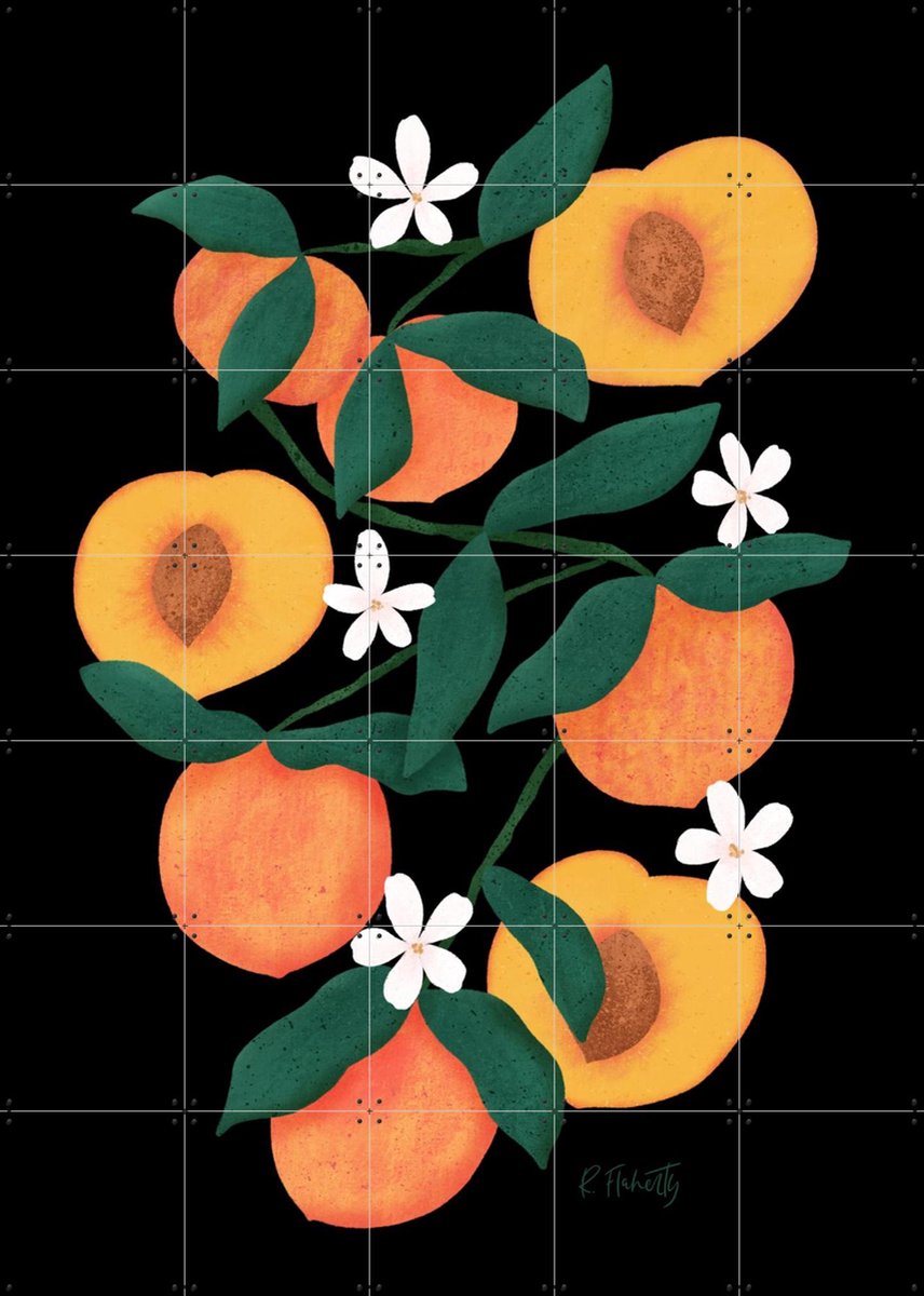 IXXI Summer Peaches black, Rebecca Flaherty - 100 x 140 cm - Gratis ophangtool - Grote wanddecoratie en posters - Illustraties, Speels, Woonkamer