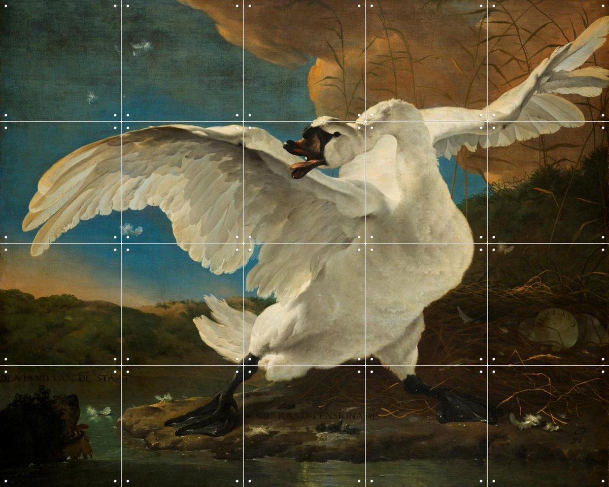IXXI De bedreigde zwaan, Jan Asselijn & Rijksmuseum - 100 x 80 cm - Gratis ophangtool - Grote wanddecoratie en posters - Olieverf, Naturalisme