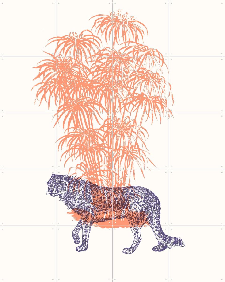 IXXI Cheetah tree, Florent Bodart - 80 x 100 cm - Gratis ophangtool - Grote wanddecoratie en posters - Houtsnede, Speels, Art Deco, Illustraties