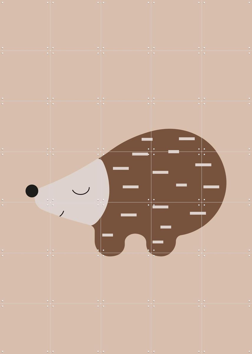 IXXI Happy Hedgehog Warm Taupe, Little Otja - 100 x 140 cm - Gratis ophangtool - Grote wanddecoratie en posters - Illustraties, Speels, Grafisch