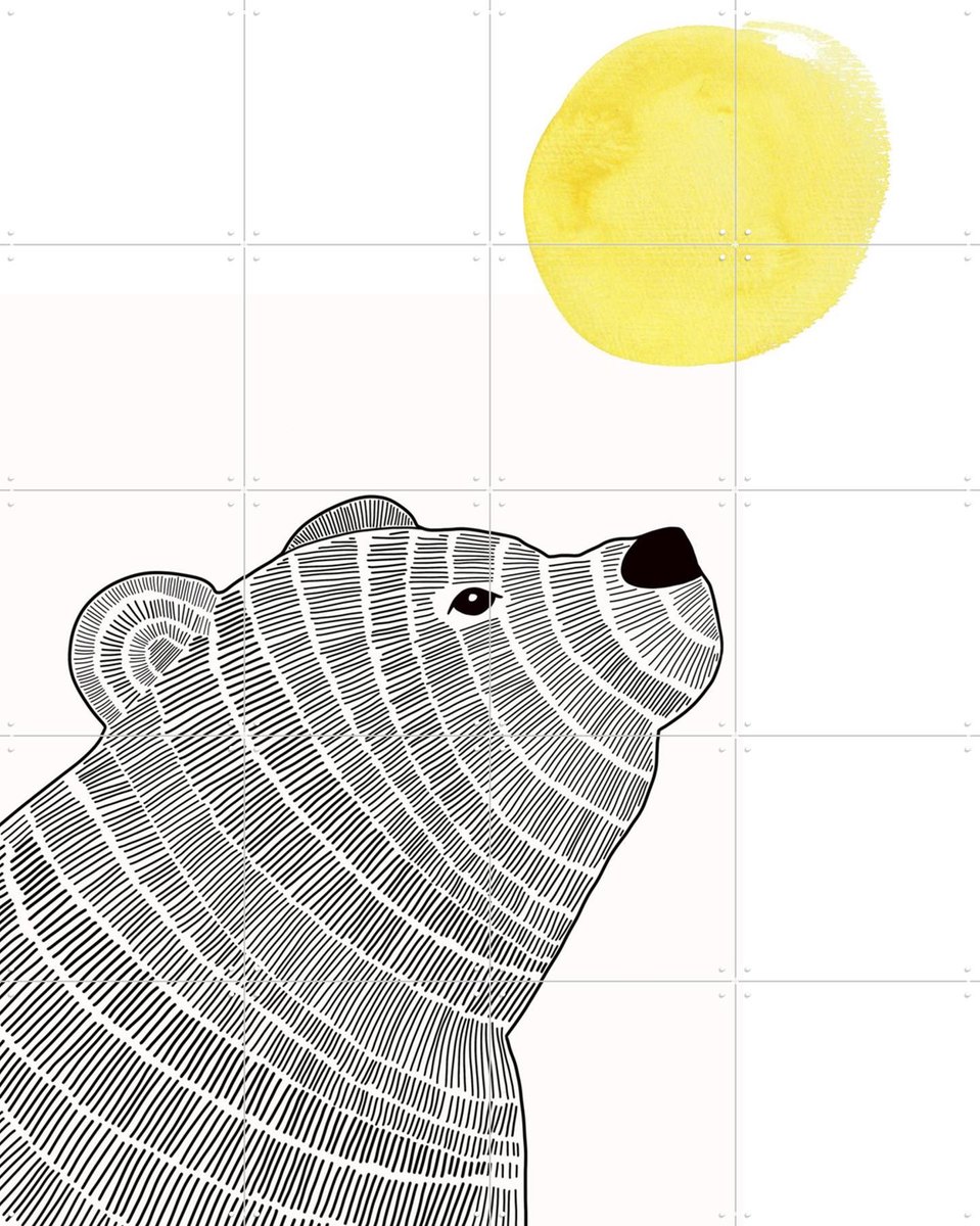 IXXI Bear with Sun, BAINAI - 80 x 100 cm - Gratis ophangtool - Grote wanddecoratie en posters - Fantasierijk, Line art, Speels, Illustraties