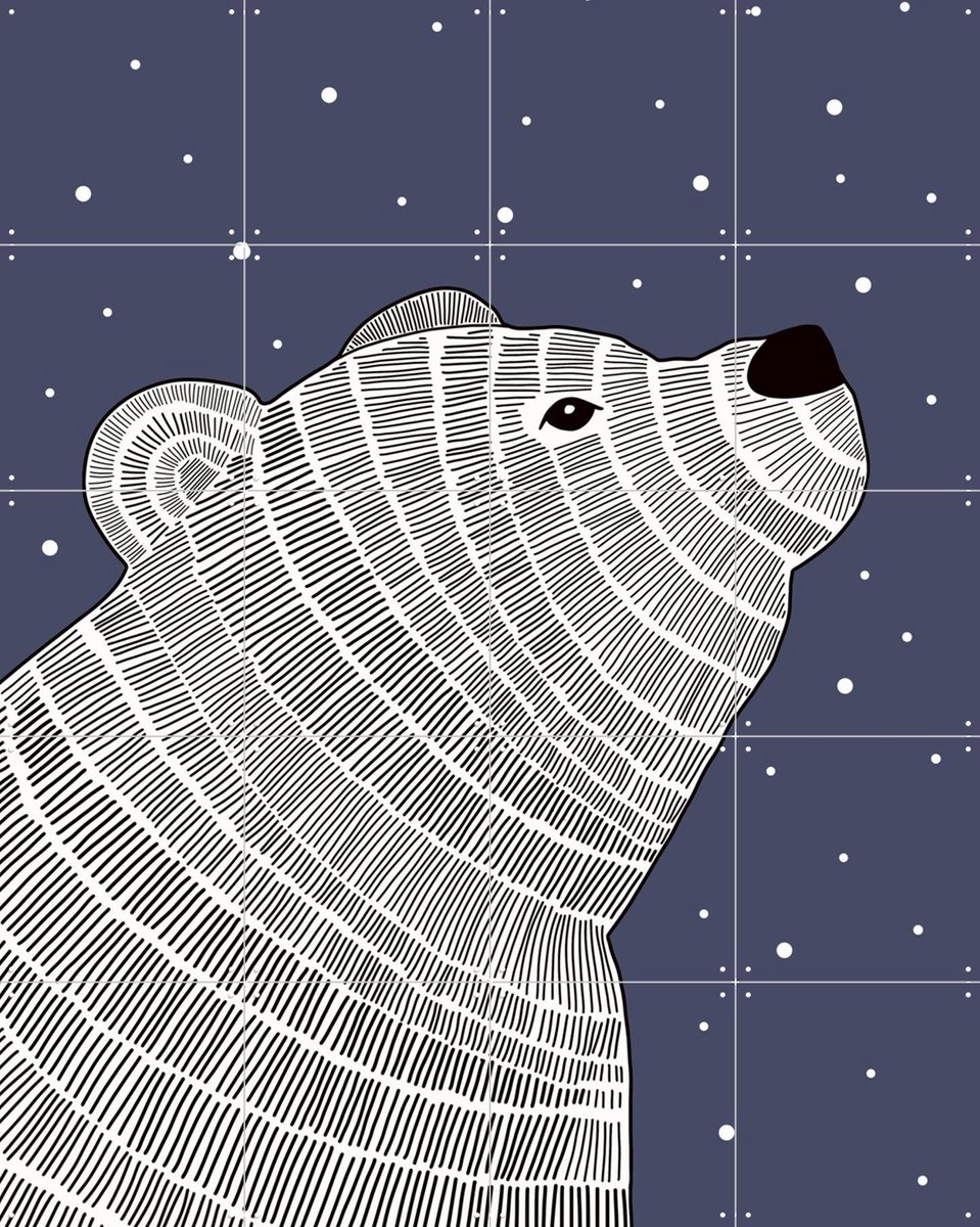 IXXI Bear and Stars, BAINAI - 80 x 100 cm - Gratis ophangtool - Grote wanddecoratie en posters - Illustraties, Grafisch Ontwerp, Line art