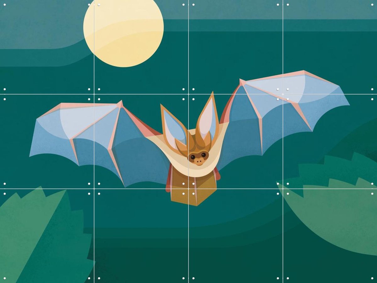 IXXI Vleermuis, Elke Uijtewaal - 80 x 60 cm - Gratis ophangtool - Grote wanddecoratie en posters - Digitale Kunst, Geometrische Kunst, Fantasierijk