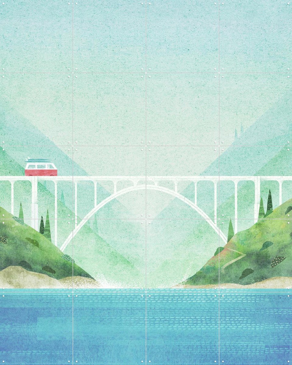 IXXI Big Sur, Henry Rivers - 80 x 100 cm - Gratis ophangtool - Grote wanddecoratie en posters - Minimalisme, Aquarel, Kleurrijk, Illustraties