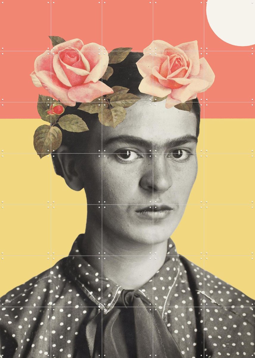 IXXI Frida, Florent Bodart - 100 x 140 cm - Gratis ophangtool - Grote wanddecoratie en posters - Kleurrijk, Vintage, Collage, Illustraties, Pop art
