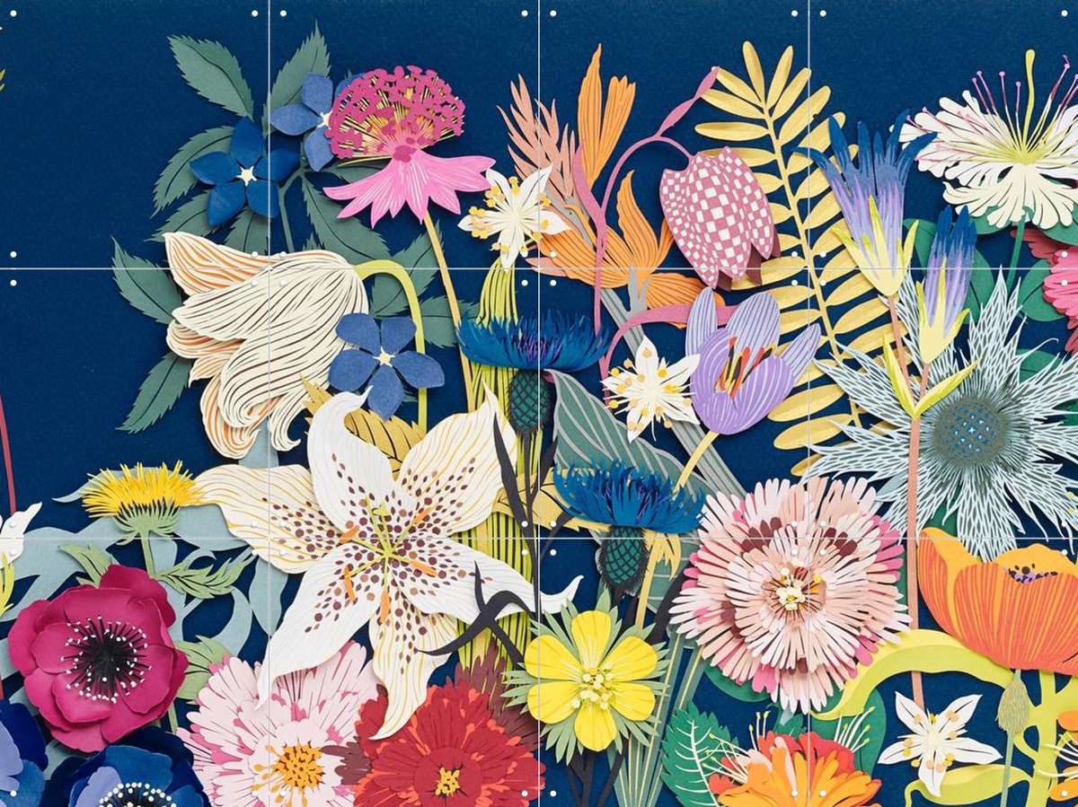 IXXI Flowers, Geertje Aalders & Rijksmuseum 2.0 - 80 x 60 cm - Gratis ophangtool - Grote wanddecoratie en posters - Kleurrijk, Collage, Speels
