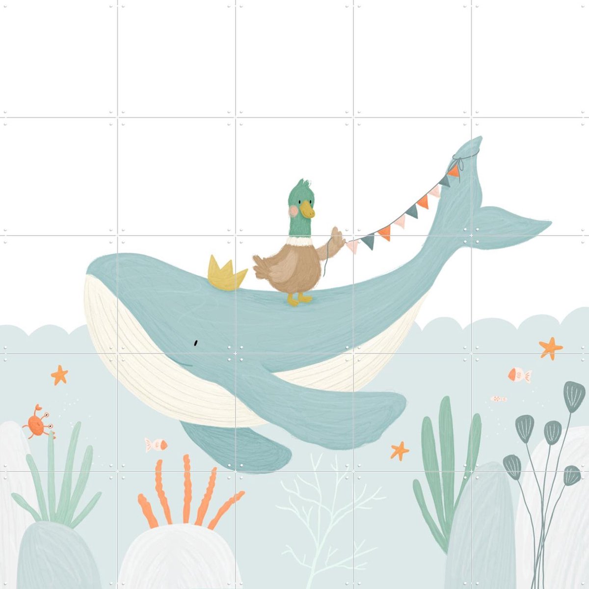 IXXI Walrus And Duck, Studio Phie - 100 x 100 cm - Gratis ophangtool - Grote wanddecoratie en posters - Illustraties, Speels, Cartoonesk