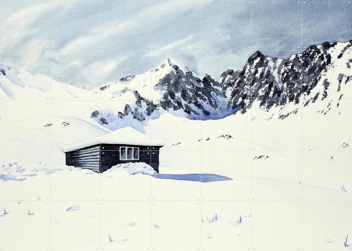 IXXI Wooden Cabin with Snow, Natalie Bruns - 140 x 100 cm - Gratis ophangtool - Grote wanddecoratie en posters - Aquarel, Realisme, Slaapkamer, Gang