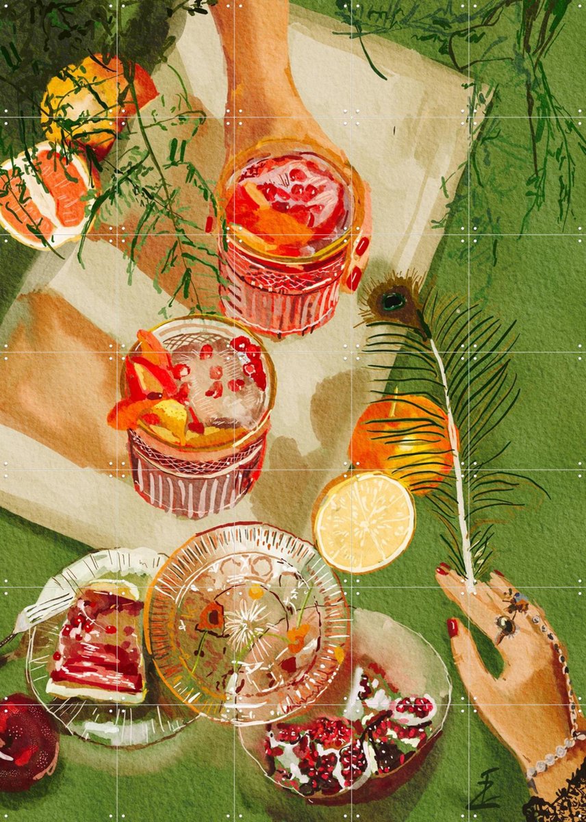 IXXI The magic of pomegranate cocktails, Ekaterina Zagorska - 100 x 140 cm - Gratis ophangtool - Grote wanddecoratie en posters - Illustraties