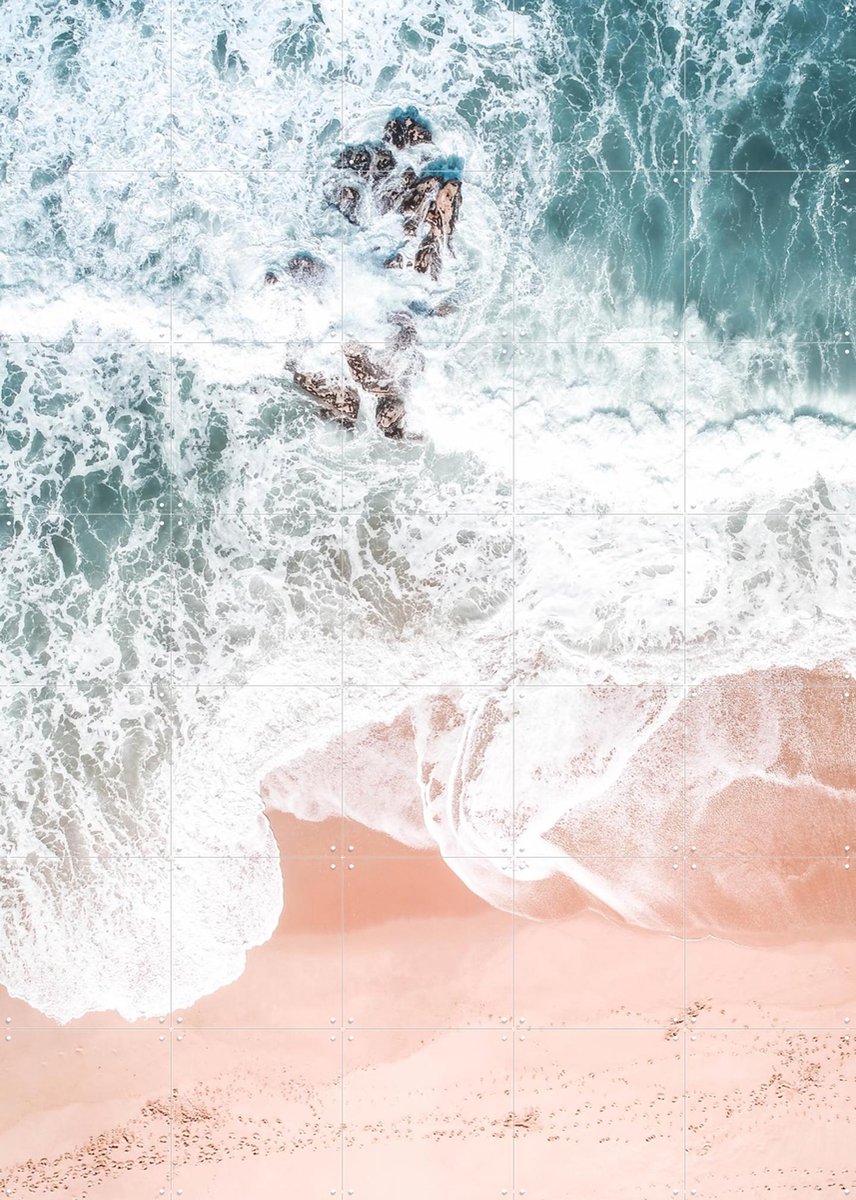 IXXI Aerial Ocean Crashing Waves, Ingrid Beddoes - 100 x 140 cm - Gratis ophangtool - Grote wanddecoratie en posters - Kleurrijk, Fotografie