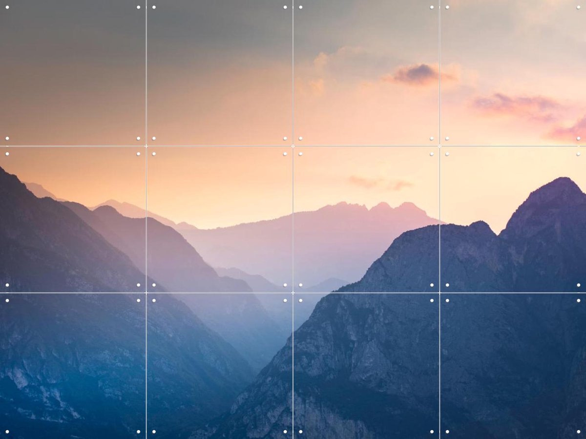 IXXI Mountain Morning, Claire Droppert - 80 x 60 cm - Gratis ophangtool - Grote wanddecoratie en posters - Realisme, Minimalisme, Naturalisme