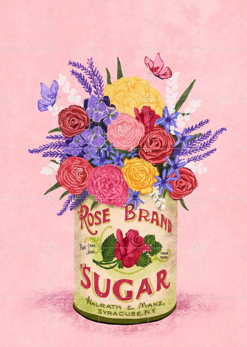 IXXI Flower in a vintage can, Raissa Oltmanns - 100 x 140 cm - Gratis ophangtool - Grote wanddecoratie en posters - Illustraties, Aquarel, Decoratieve