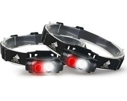 Ever Trex Ultra Light Hoofdlamp LED Oplaadbaar - Wit En Rood Licht - 150Lumen - Kantelbaar - Hardlopen - Noodpakket - Kamperen - Hoofdzaklamp - Headlight - 2-Pack