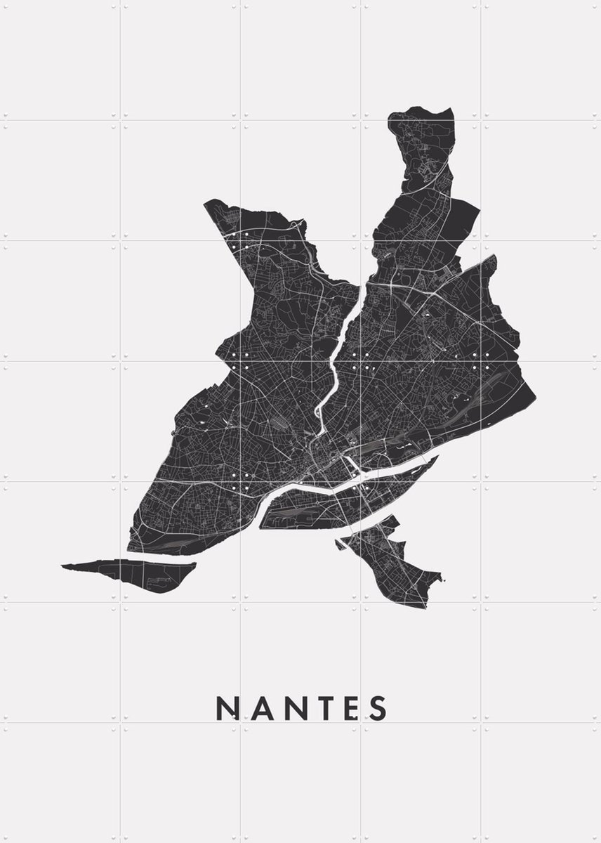 IXXI Nantes City Map, Kunst in Kaart - 100 x 140 cm - Gratis ophangtool - Grote wanddecoratie en posters - Grafisch Ontwerp, Minimalisme, Line art
