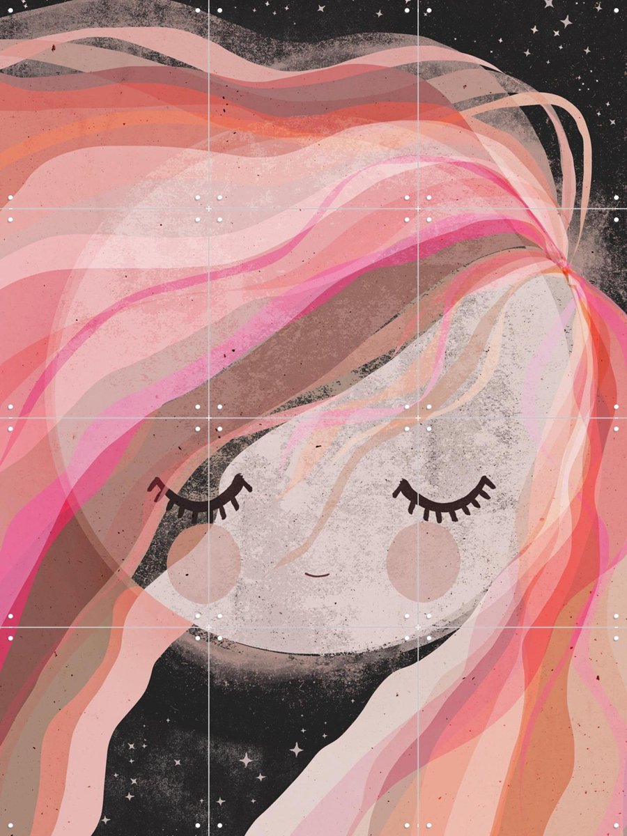 IXXI Moon Girl, Treechild & Various - 60 x 80 cm - Gratis ophangtool - Grote wanddecoratie en posters - Speels, Cartoonesk, Kleurrijk, Illustraties