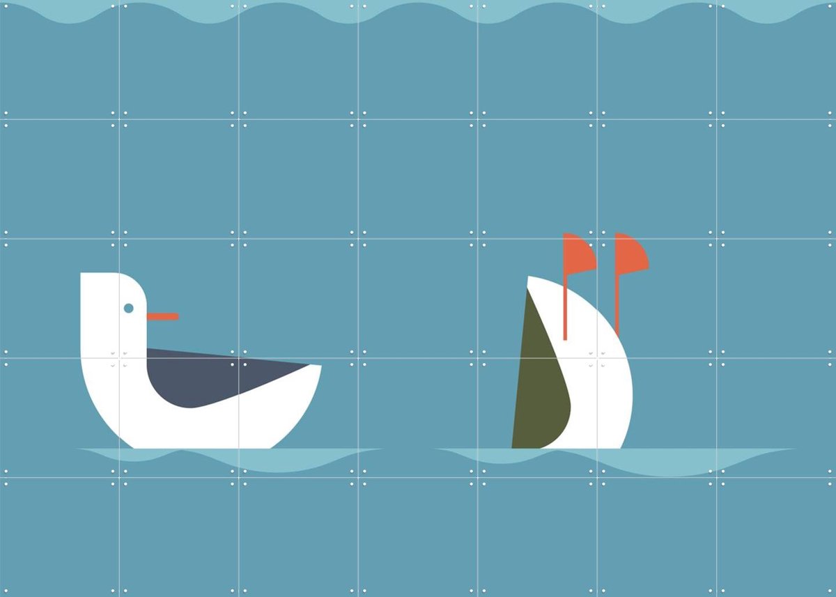 IXXI Pair of Ducks, Studio Kars + Boom - 140 x 100 cm - Gratis ophangtool - Grote wanddecoratie en posters - Illustraties, Speels, Grafisch Ontwerp