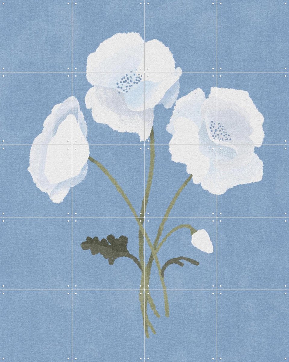 IXXI White Flowers, Goed Blauw - 80 x 100 cm - Gratis ophangtool - Grote wanddecoratie en posters - Illustraties, Minimalisme, Woonkamer, Slaapkamer