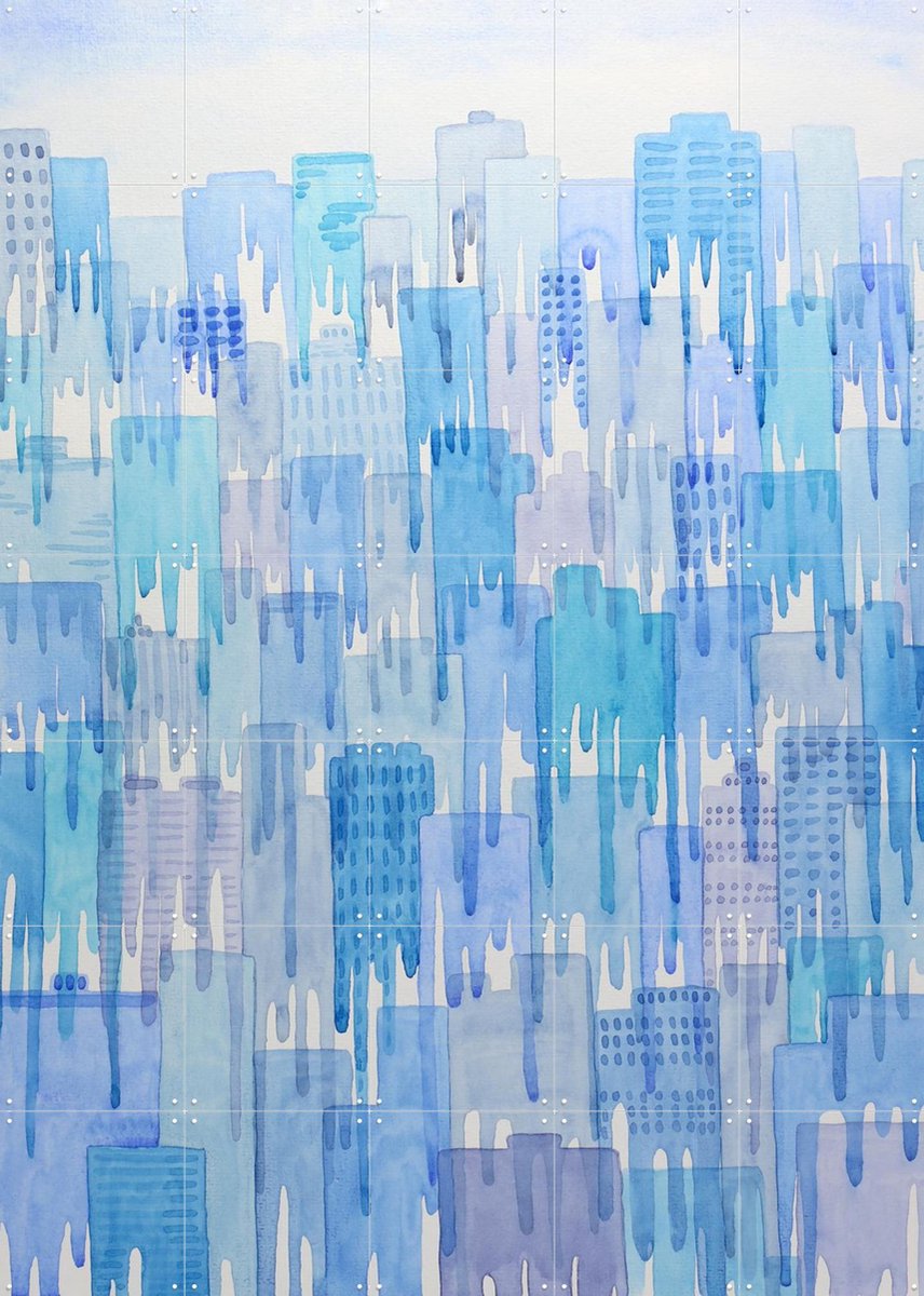 IXXI Dripping Houses, Natalie Bruns - 100 x 140 cm - Gratis ophangtool - Grote wanddecoratie en posters - Abstract, Aquarel, Slaapkamer, Woonkamer