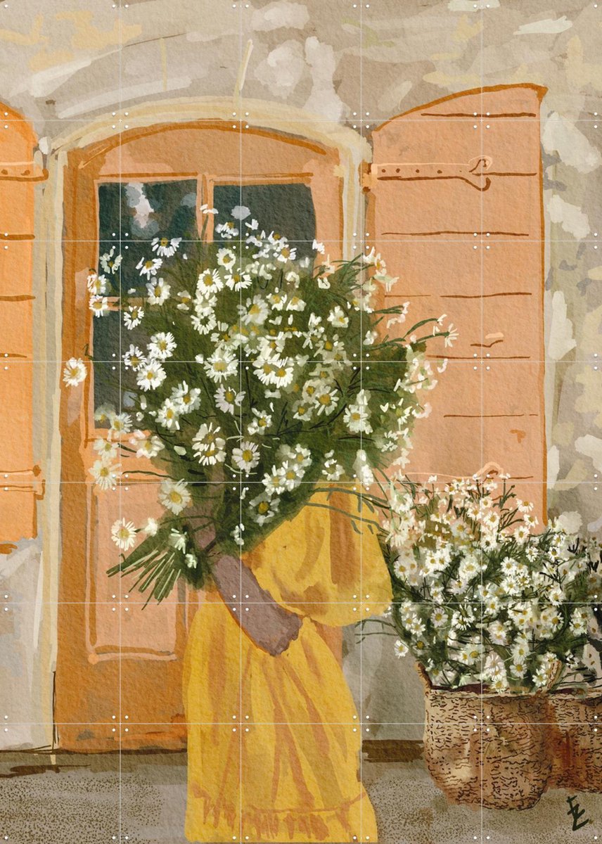 IXXI Daisy lady, Ekaterina Zagorska - 100 x 140 cm - Gratis ophangtool - Grote wanddecoratie en posters - Speels, Illustraties, Aquarel, Woonkamer