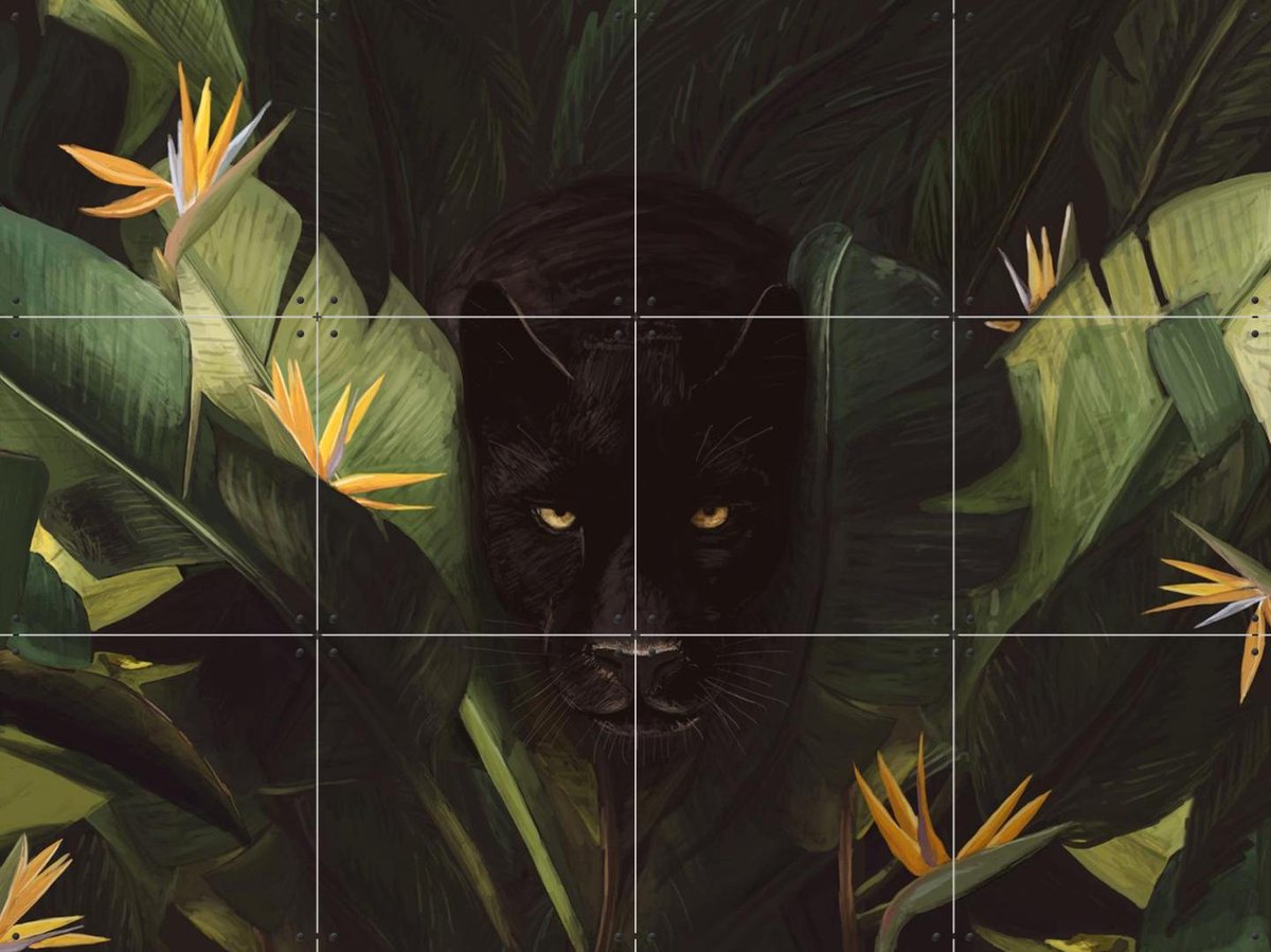 IXXI Hello Panther, Florent Bodart - 80 x 60 cm - Gratis ophangtool - Grote wanddecoratie en posters - Illustraties, Mancave, Woonkamer, Kinderkamer