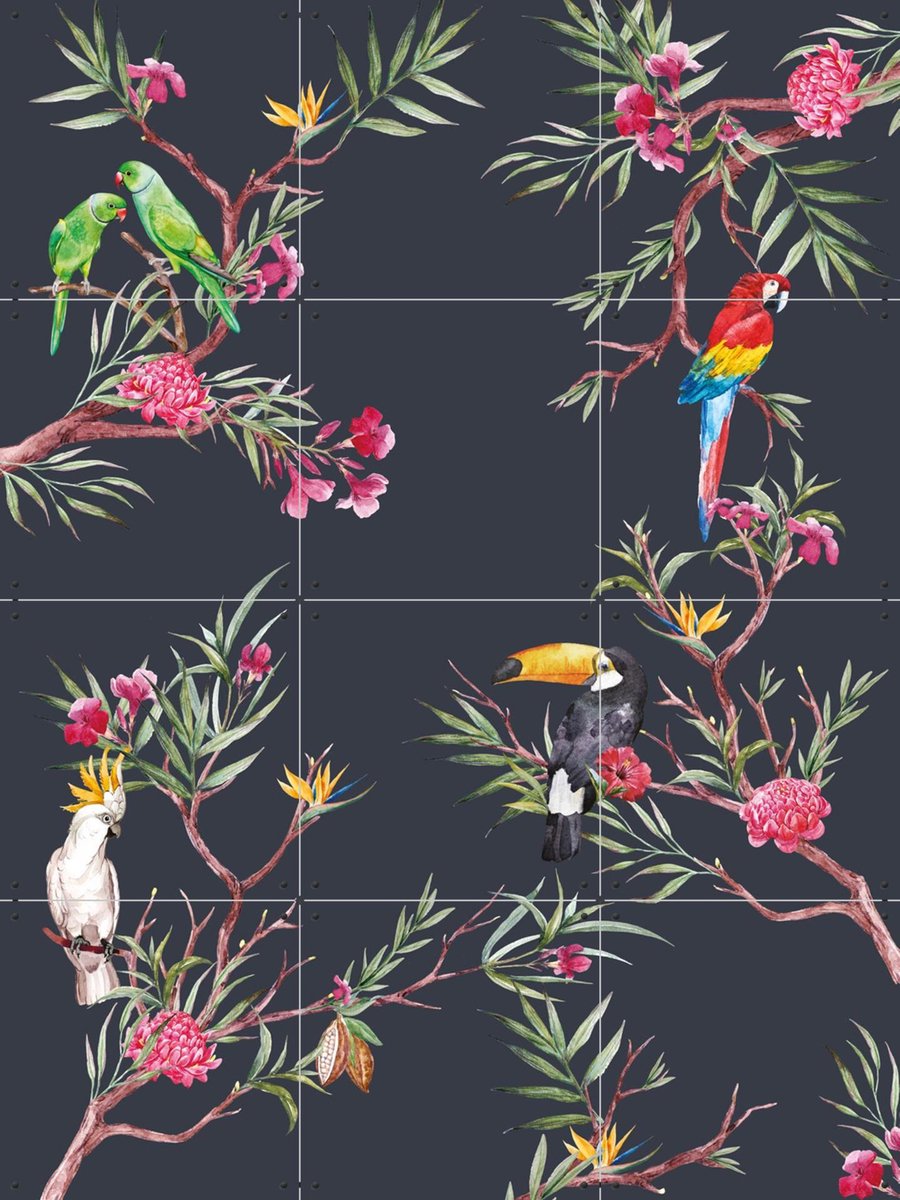 IXXI A Bunch of Tropical Friends, Creative Lab Amsterdam - 60 x 80 cm - Gratis ophangtool - Grote wanddecoratie en posters - Speels, Aquarel